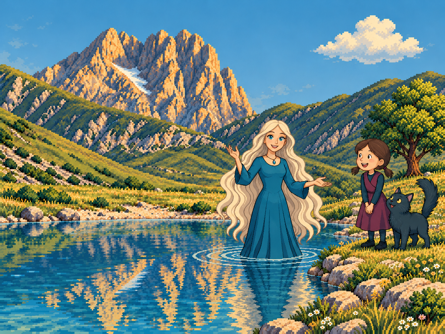 Naya guarda verso di te dal lago, con Lucia e Misciù sulla riva del Gran Sasso