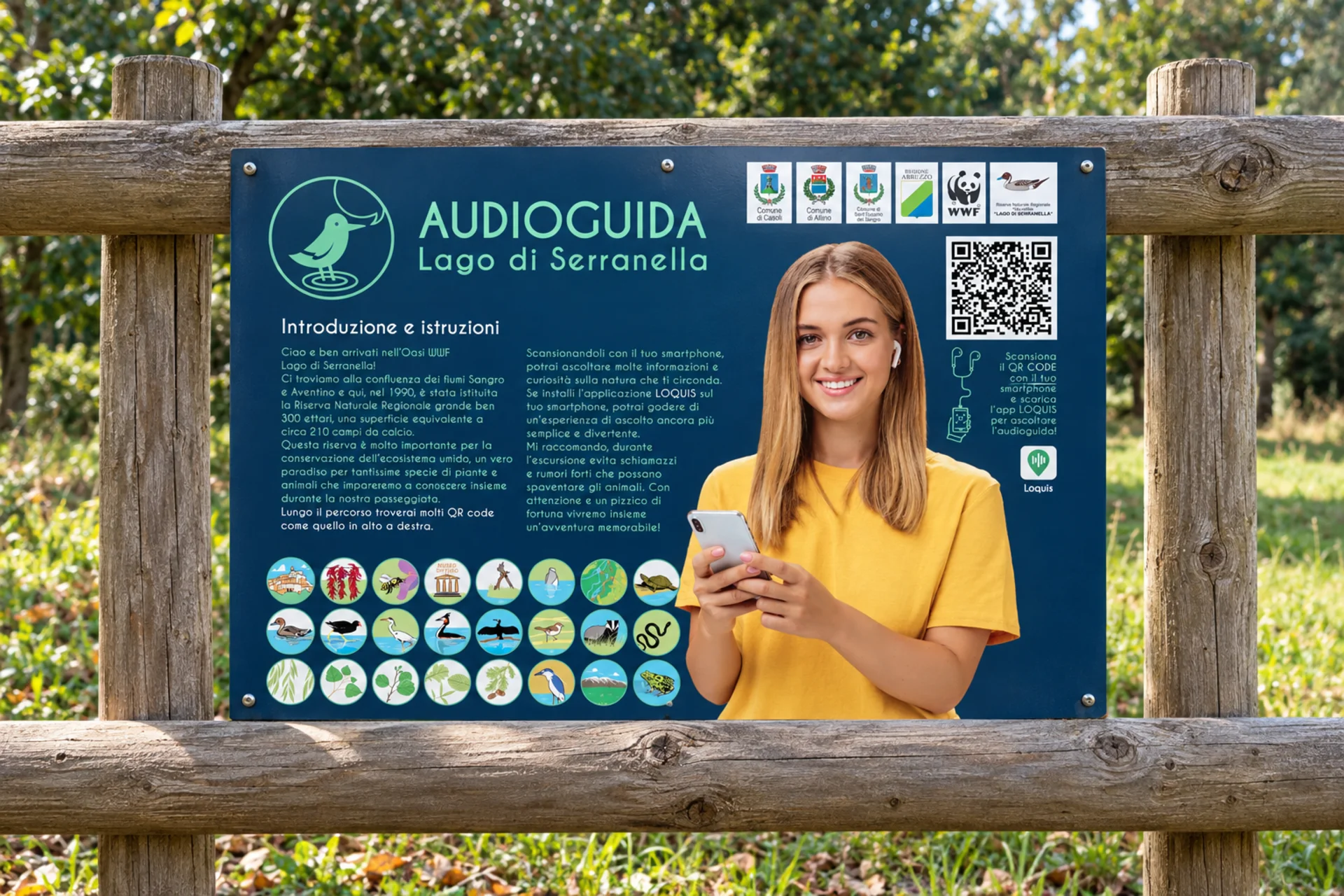 Pannello Audioguida nel Bosco grafica andrea marzii
